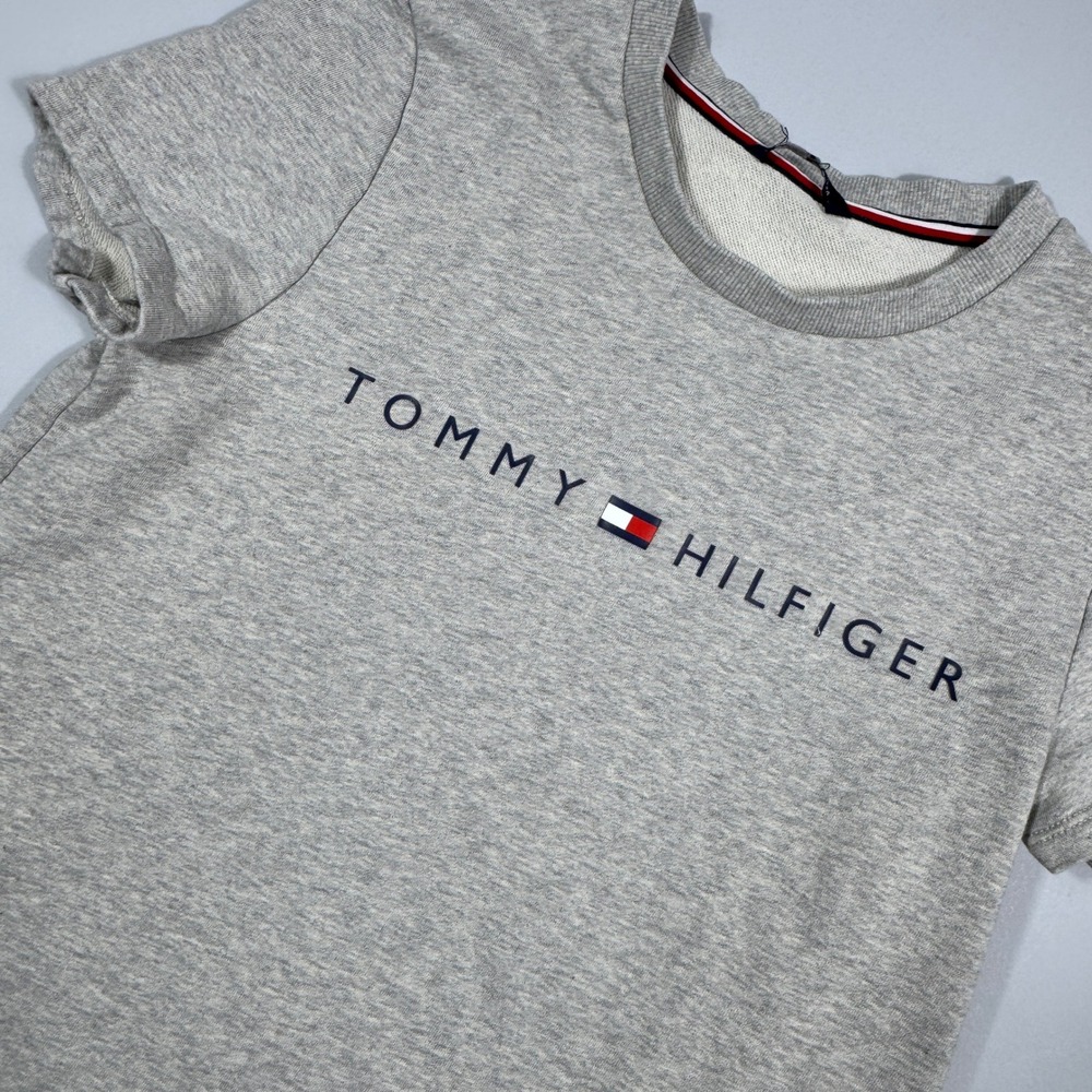 Tommy‎ Hilfiger Womens Heather Gray Short Sleeve Sweatshirt Dress Logo Pockets